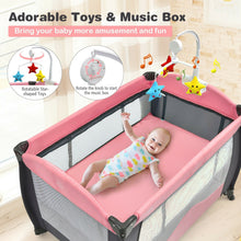 Load image into Gallery viewer, 3 in 1 Baby Playard Portable Infant Nursery Center with Music Box-Pink
