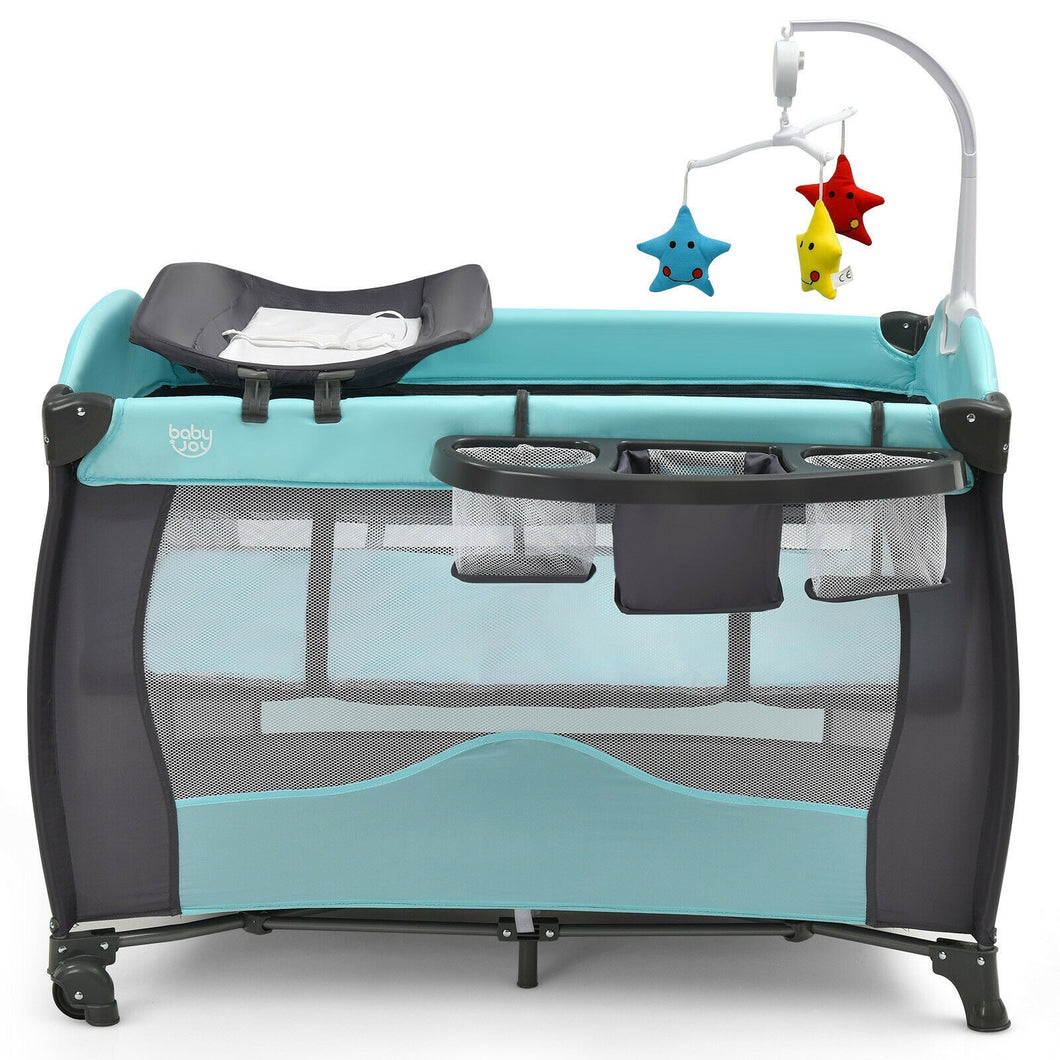 3 in 1 Baby Playard Portable Infant Nursery Center with Music Box-Green