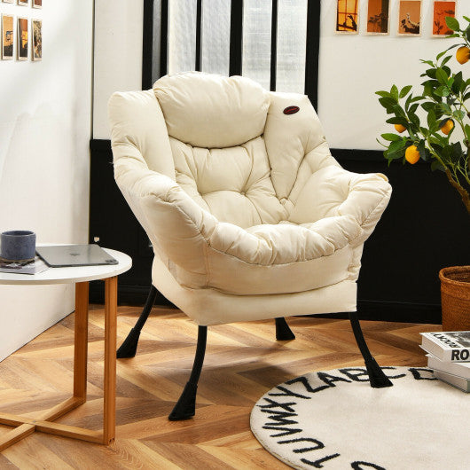 Modern Polyester Fabric Lazy Chair with Side Pocket-Beige