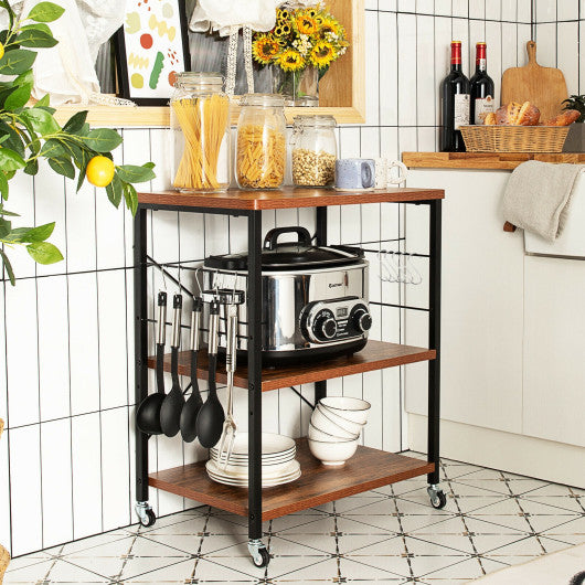 3-Tier Kitchen Baker's Rack Microwave Oven Storage Cart with Hooks-Vintage
