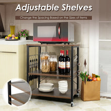 Load image into Gallery viewer, 3-Tier Kitchen Baker&#39;s Rack Microwave Oven Storage Cart with Hooks-Rustic Brown
