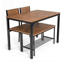 Load image into Gallery viewer, 4 Pieces Rustic Dining Table Set with 2 Chairs and Bench-Brown
