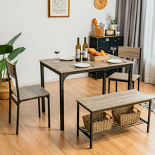 Load image into Gallery viewer, 4 Pieces Rustic Dining Table Set with 2 Chairs and Bench-Gray
