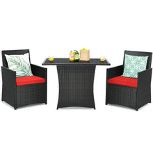 Load image into Gallery viewer, 3 Pieces Patio Rattan Furniture Set with Cushion and Sofa Armrest-Red
