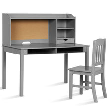 Load image into Gallery viewer, Kids Desk and Chair Set Study Writing Desk with Hutch and Bookshelves-Gray
