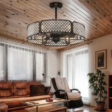 Load image into Gallery viewer, 30 Inch Caged Ceiling Fan With Light Crystal Lampshade 6 Light Bases-Brown
