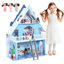 Load image into Gallery viewer, Wooden Dollhouse 3-Story Pretend Playset with Furniture and Doll Gift for Age 3+ Year
