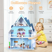 Load image into Gallery viewer, Wooden Dollhouse 3-Story Pretend Playset with Furniture and Doll Gift for Age 3+ Year
