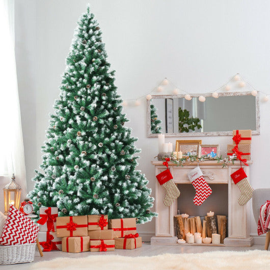 Artificial Snow Flocked Christmas Tree with Pine Cones