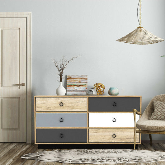6 Drawer Double Dresser Accent Storage Tower for Bedroom Hallway Entryway