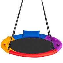 Load image into Gallery viewer, 40 inch Saucer Tree Outdoor Round Platform Swing with Pillow and Handle-Multicolor

