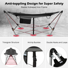 Load image into Gallery viewer, Folding Hammock Indoor Outdoor Hammock with Side Pocket and Iron Stand-Gray
