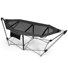 Load image into Gallery viewer, Folding Hammock Indoor Outdoor Hammock with Side Pocket and Iron Stand-Gray
