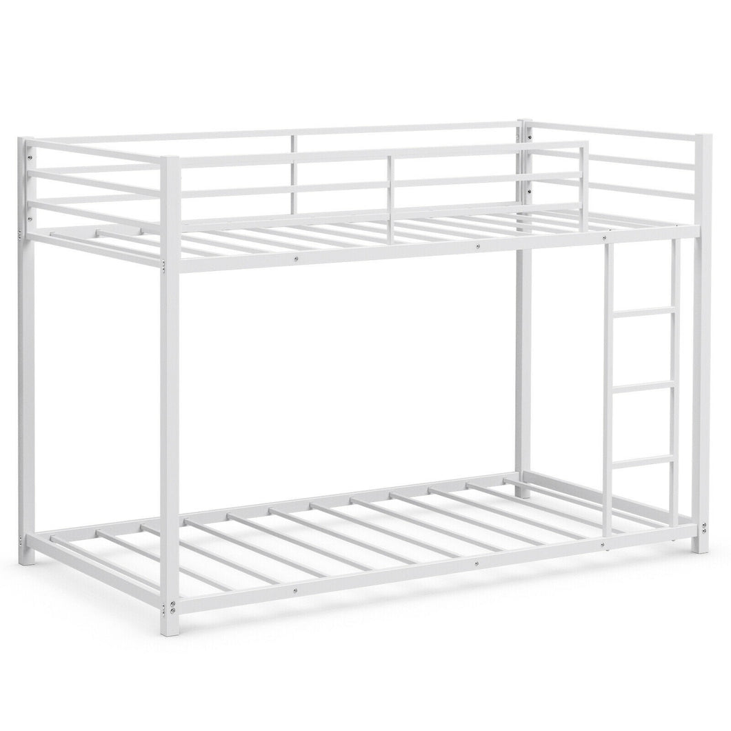Twin Over Twin Bunk Bed Frame Platform with Guard Rails and Side Ladder