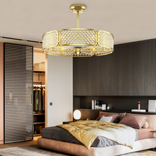 Load image into Gallery viewer, 30 Inch Caged Ceiling Fan With Light Crystal Lampshade 6 Light Bases-Golden
