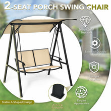 Load image into Gallery viewer, Outdoor Porch Steel Hanging 2-Seat Swing Loveseat with Canopy-Beige
