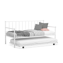 Load image into Gallery viewer, Twin Metal Daybed with Roll Out Trundle Heavy Duty Frame Sofa Bed Set White

