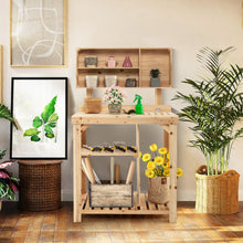 Load image into Gallery viewer, Garden Wooden Potting Table Workstation with Storage Shelf
