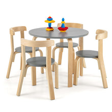 Load image into Gallery viewer, 5-Piece Kids Wooden Curved Back Activity Table and Chair Set with Toy Bricks Grey
