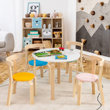Load image into Gallery viewer, 5-Piece Kids Wooden Curved Back Activity Table and Chair Set withToy Bricks

