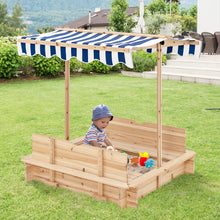 Load image into Gallery viewer, Kids Wooden Sandbox with Canopy and Foldable Bench Seats
