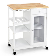 Load image into Gallery viewer, Rolling Kitchen Island Wood Top Trolley Cart Storage Cabinet with Shelf and Wine Rack
