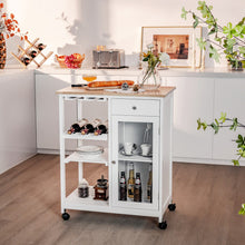 Load image into Gallery viewer, Rolling Kitchen Island Wood Top Trolley Cart Storage Cabinet with Shelf and Wine Rack
