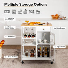 Load image into Gallery viewer, Rolling Kitchen Island Wood Top Trolley Cart Storage Cabinet with Shelf and Wine Rack
