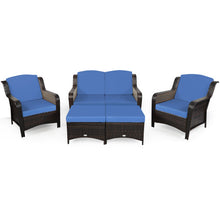 Load image into Gallery viewer, 5 Pieces Patio Rattan Sofa Set with Cushion and Ottoman-Navy
