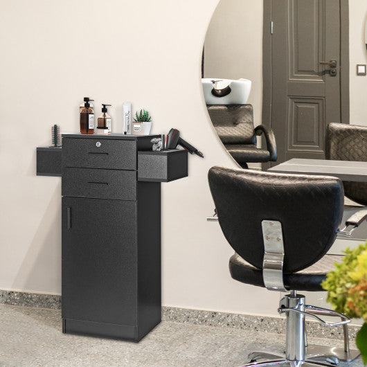 3-Layer Lockable Beauty Salon Storage Cabinet with Hair Dryer Holder-Black
