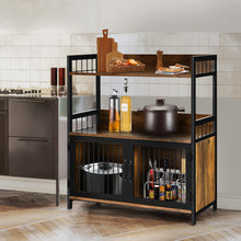 Load image into Gallery viewer, 2-Tier Baker&#39;s Rack Industrial Kitchen Microwave Oven Stand with Storage Cabinet-Rustic Brown
