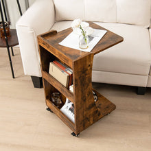 Load image into Gallery viewer, C-shaped Rolling End Side with Back Storage Shelves beside Sofa-Rustic Brown
