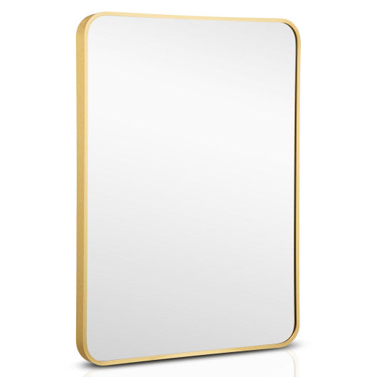 Metal Framed Bathroom Mirror with Rounded Corners-Golden