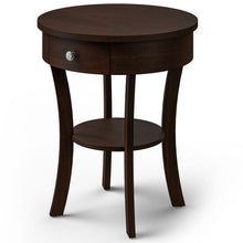 Load image into Gallery viewer, 2-Tier Wood Round End Table with Open Drawer-Brown

