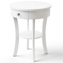 Load image into Gallery viewer, 2-Tier Wood Round End Table with Open Drawer-White
