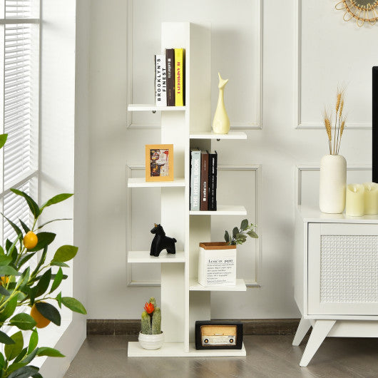 7-Tier Wooden Bookshelf with 8 Open Well-Arranged Shelves-White