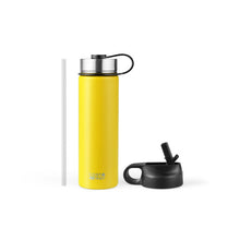 Load image into Gallery viewer, 22 Oz Double-walled Insulated Stainless Steel Water Bottle with 2 Lids and Straw-Yellow
