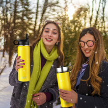 Load image into Gallery viewer, 22 Oz Double-walled Insulated Stainless Steel Water Bottle with 2 Lids and Straw-Yellow

