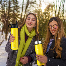 Load image into Gallery viewer, 22 Oz Double-walled Insulated Stainless Steel Water Bottle with 2 Lids and Straw-Yellow
