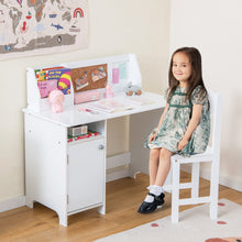 Load image into Gallery viewer, Wooden Kids Study Desk and Chair Set with Storage Cabinet and Bulletin Board-White
