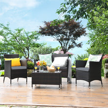 Load image into Gallery viewer, 4 Pcs Rattan Outdoor Patio Conversation Furniture Set with Glass Table and Comfortable Wicker Sectional Sofa
