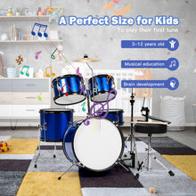 Load image into Gallery viewer, 16 Inch 5 Pieces Complete Kids Junior Drum Set Children Beginner Kit-Blue
