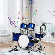 Load image into Gallery viewer, 16 Inch 5 Pieces Complete Kids Junior Drum Set Children Beginner Kit-Blue
