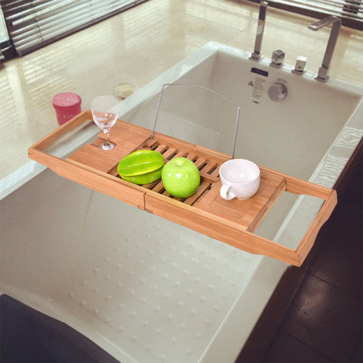 Adjustable Perforated Bamboo Bathtub Tray with Book Holder