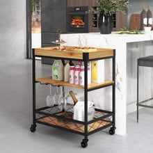 Load image into Gallery viewer, 3 Tiers Industrial Bar Serving Cart with Utility Shelf and Handle Racks-Natural
