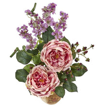 Load image into Gallery viewer, Large Rose and Dancing Daisy in Wooden Pot
