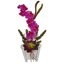 Load image into Gallery viewer, Phalaenopsis Orchid &amp; Succulent Artificial Arrangement in Chair Planter
