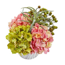 Load image into Gallery viewer, Hydrangea and Berries Artificial Arrangement in Marble Finished Vase

