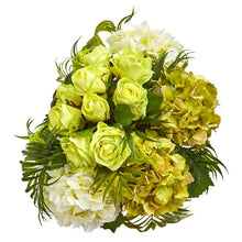 Load image into Gallery viewer, Roses and Hydrangea Artificial Arrangement in Metal Planter
