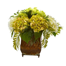 Load image into Gallery viewer, Roses and Hydrangea Artificial Arrangement in Metal Planter
